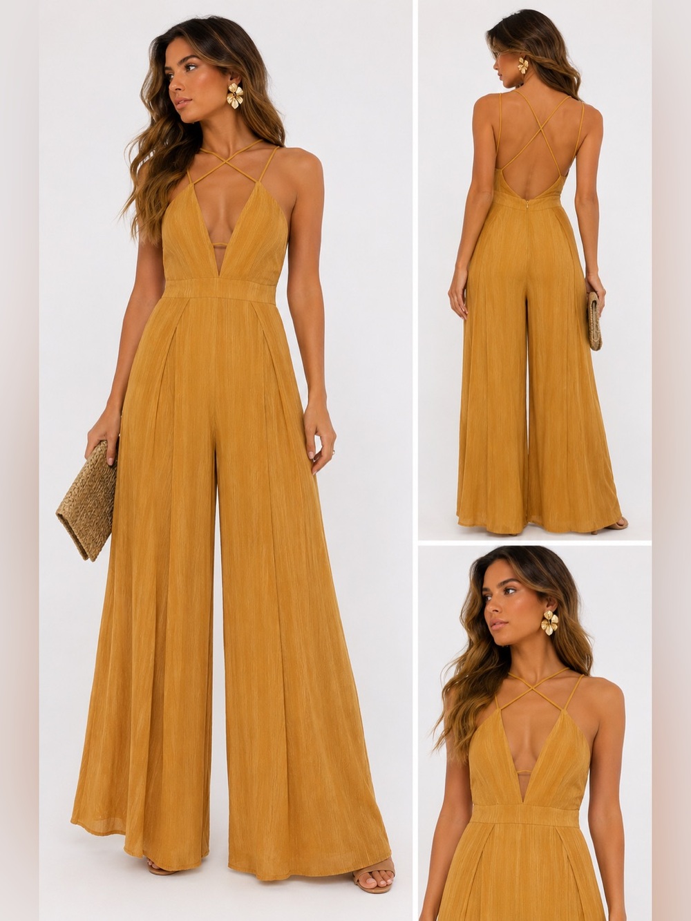 Strappy Wide-Leg Jumpsuit in Mustard